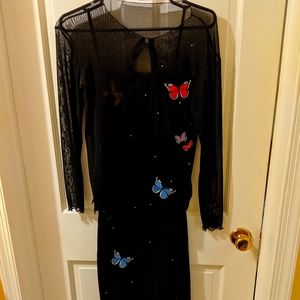 Dress, black with colored butterflies